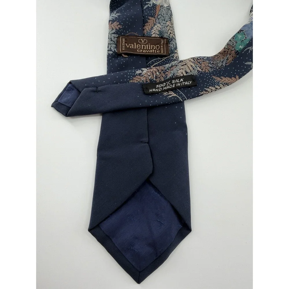 Vintage Valentino Cravatte Mens Silk Neck Tie Italy Blue Floral Designer Luxury